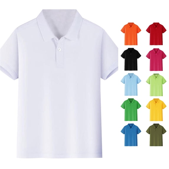 Trendfront Girls Classic School Uniform Polo Shirt Short Sleeve Collared Button Front Solid Color Casual Back To School Classroom Top
