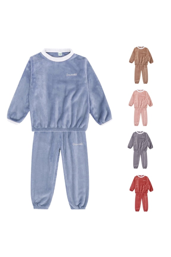 Girls Color Block Fleece Lined Clothing Sets Long Sleeve 2 Piece Suit Crewneck Thic Sweatshirt & Long Pants Lounge Fall Winter Outfits
