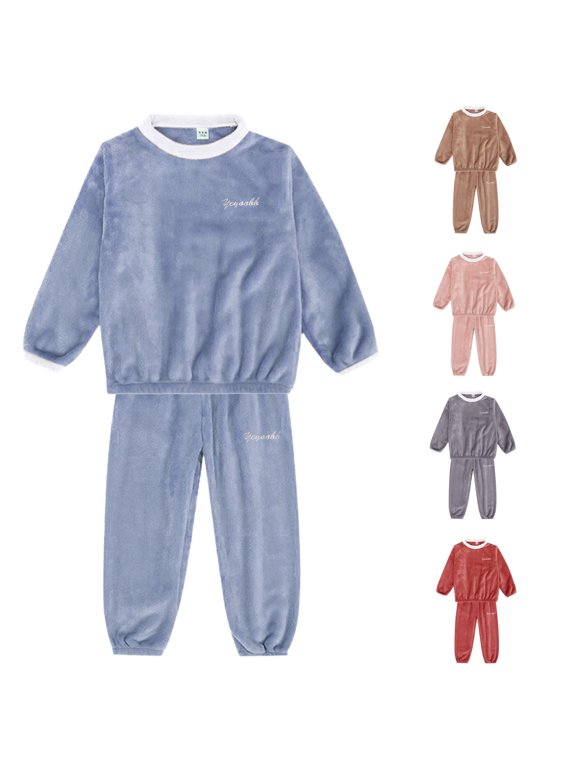 Girls Color Block Lined Clothing Sets Long Sleeve 2 Piece Suit Crewneck Thic Sweatshirt & Long Pants Lounge Fall Winter Outfits