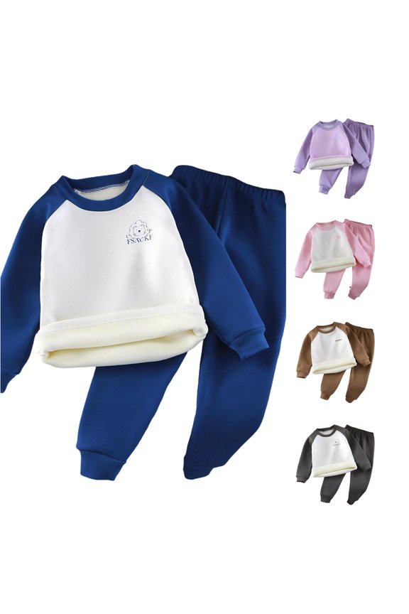 Girls Color Block Raglan Fleece Clothing Sets Long Sleeve 2 Piece Suit Crewneck Thic Sweatshirt & Sweatpants Warm Fall Winter Outfits