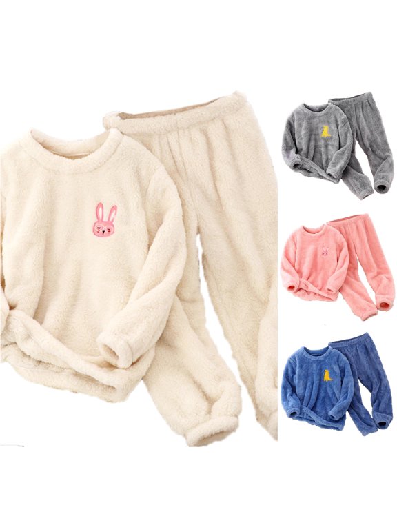 Girls Crewneck Sweatshirt And Pants 2 Piece Set Long Sleeve Cartoon Embroidered Thic Fleece Winter Warm Lounge Outfit