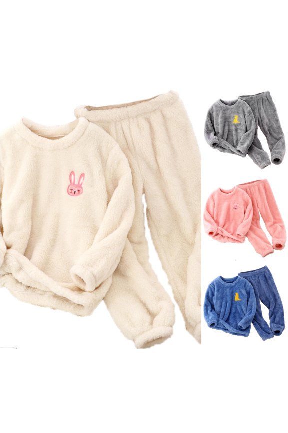 Girls Crewneck Sweatshirt And Pants 2 Piece Set Long Sleeve Cartoon Embroidered Thic Fleece Winter Warm Lounge Outfit