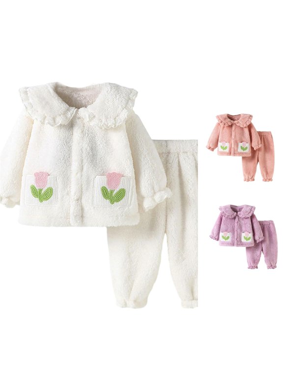 Girls Cute Flower Print Clothing Sets Long Sleeve 2 Piece Suit Crewneck Thic Sweatshirt & Sweatpants Daily Wear Fall Winter Outfits