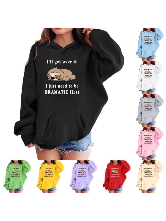 Girls Cute Funny Cartoon Sloth Letter Graphic Hoodies Long Sleeve Kangaroo Pocket Fall Winter Casual Pullover Sweatshirt Tops