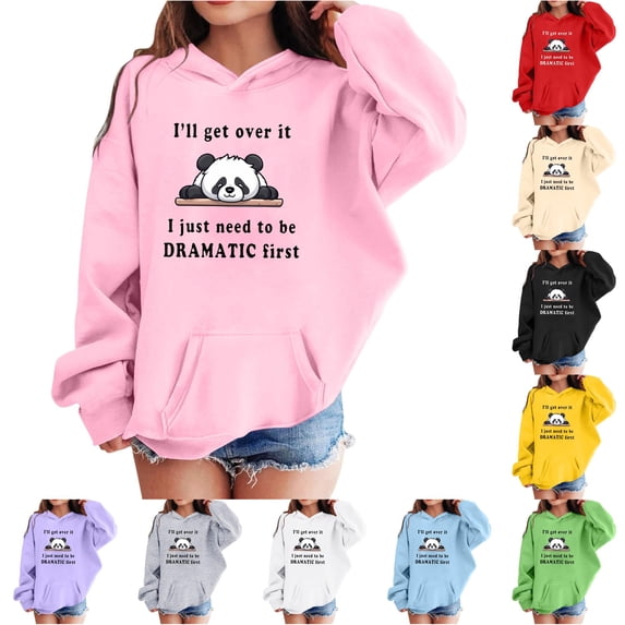 Trendfront Girls Cute Hoodies Long Sleeve Funny Cartoon Cat Panda Bear Letter Graphic Kangaroo Pocket Fall Winter Casual Pullover Sweatshirt Tops
