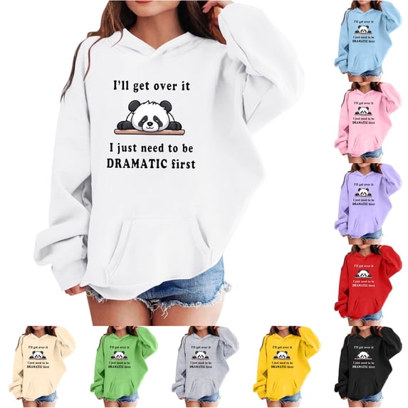 Trendfront Girls Cute Hoodies Long Sleeve Funny Cartoon Cat Panda Bear Letter Graphic Kangaroo Pocket Fall Winter Casual Pullover Sweatshirt Tops