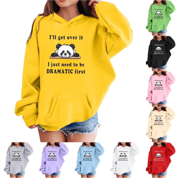 Trendfront Girls Cute Hoodies Long Sleeve Funny Cartoon Cat Panda Bear Letter Graphic Kangaroo Pocket Fall Winter Casual Pullover Sweatshirt Tops