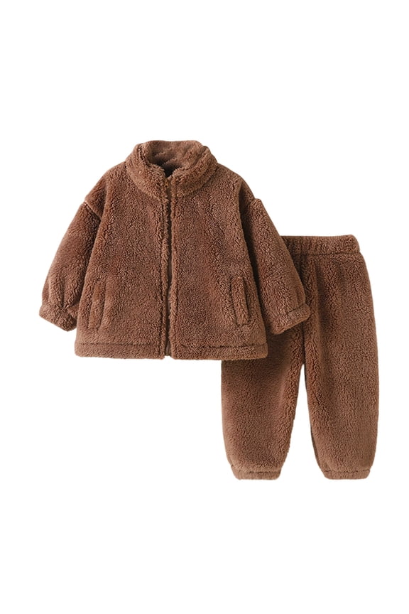 Girls Cute Solid Color Thic Clothing Sets Long Sleeve 2 Piece Suit Crewneck Fleece Sweatshirt & Sweatpants Indoor Home Fall Winter Outfits