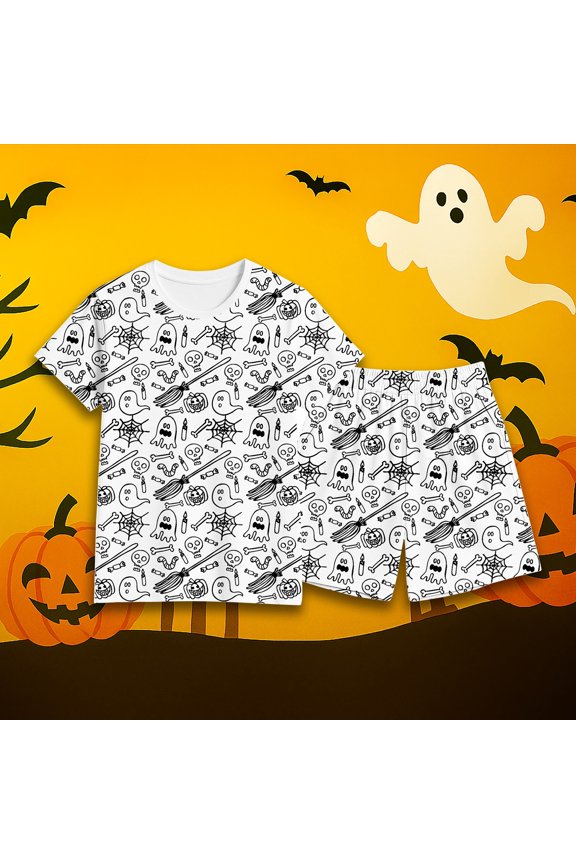 Girls DIY Cartoon Outfit Set Crew Neck Short Sleeve Top Summer 2 Piece Matching Shorts Bundle Kids Ages 2-12Y Creative Daily Wear Set Clothes Set