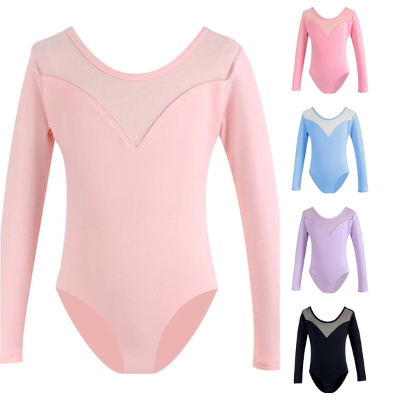 Trendfront Girls Dance Leotard Long Sleeve Scoop Neck Toddler Gymnastics Bodysuit Kids Ballet Athletic Performance Outfits Leotards