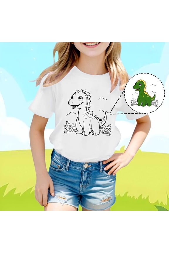 Girls Dinosaur Craft Theme Tee Crewneck Short Sleeve Interactive Graphic Shirt Summer Fun Activity T-Shirt Everyday Fashion Tops
