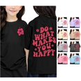 thumbnail image 1 of Trendfront Girls Do What Makes You Happy T Shirt Hibiscus Back Print Short Sleeve Crew Neck Positive Quote Graphic Tees, 1 of 4