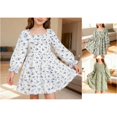 thumbnail image 1 of Trendfront Girls Dress Square Neck Lantern Sleeve Ruffled Lace A-Line Gown High Waist Flowy Party Dress for Kids 3-14Y, 1 of 4