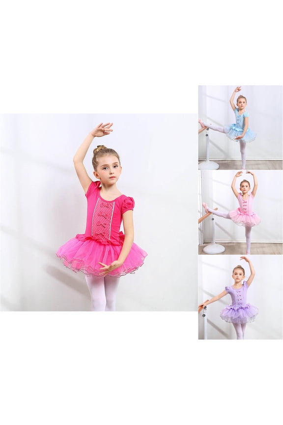 Girls Dress Square Neck Sleeveless Solid Color Ballet Dance Performance Practice Leotard Fluffy Princess Gown 2-13Y