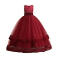 thumbnail image 1 of Trendfront Girls Elegant Gown Dress for Girls Crewneck Sleeveless Solid Color Textured Pattern Princess Formal Birthday Party Wear, 1 of 9