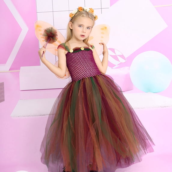 Trendfront Girls Enchanted Forest Fairy Dress Up Sleeveless Crochet Tutu Gown Toddler Girl Birthday Pageant Stage Performance Clothes
