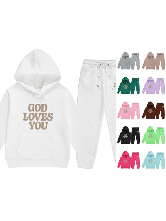 Girls Faith Letter Graphic Clothing Sets Long Sleeve 2 Piece Suit Hoodie & Sweatpants Thic Active Weed Play Fall Winter Outfits