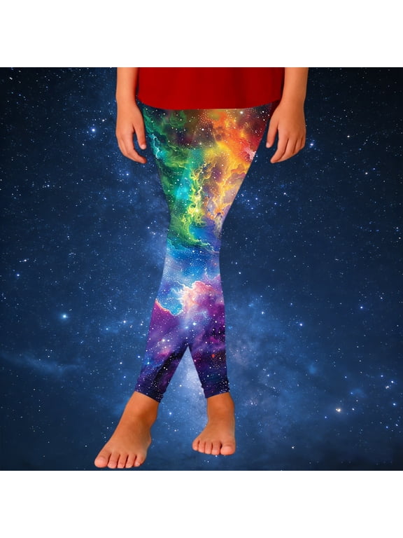 Girls Fitness Leggings Galaxy Space Graphic Print Compression Yoga Pants Stretchy Gym Fitness Active Kids Athletic Long Trousers