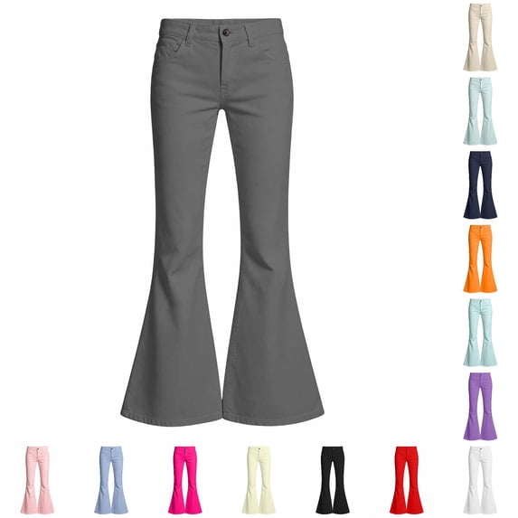 Fly Tech Systems Trendfront Girls Flare Pants Mid Rise Button Zip Fly Belt Loops Front ...