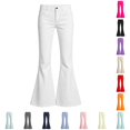 thumbnail image 1 of Trendfront Girls Flare Pants Mid Rise Button Zip Fly Belt Loops Front Pockets Full Length Trendy Casual Back To School Bottoms, 1 of 6
