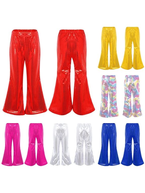 Girls Flare Pants Polka Dot Sequin Sparkly Leggings Style Shiny Party Performance Kids Holiday Trousers