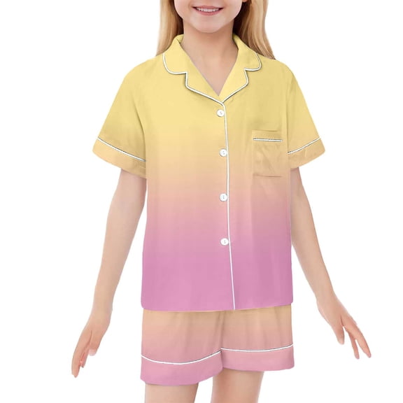 Trendfront Girls Gradient Graphic Print Outfit Set Notch Neck Short Sleeve Top Summer 2 Piece Daily Casual Outfit Kids Wear 2T-7T Clothes Set