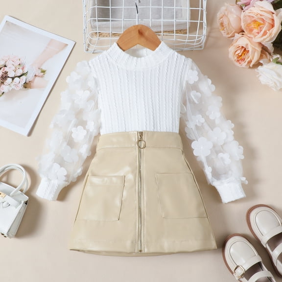 Trendfront Girls Graphic Print Outfit Set Crew Neck Long Sleeve Top Summer 2 Piece Everyday Fashion Casual Kids Wear 2T-7T Clothes Set