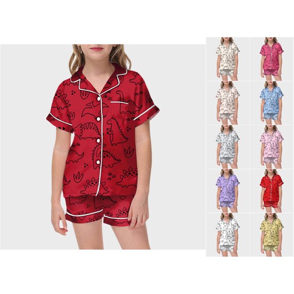 Trendfront Girls Graphic Print Outfit Set Notch Neck Short Sleeve Top Summer 2 Piece Everyday Fashion Casual Kids Wear 2T-7T Clothes Set