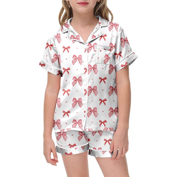 Trendfront Girls Graphic Print Outfit Set V-Neck Short Sleeve Top Summer 2 Piece Daily Casual Outfit Kids Wear 2T-7T Clothes Set