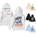 thumbnail image 1 of Trendfront Girls Hawaii Palm Tree Letter Graphic Hoodies Long Sleeve Kangaroo Pocket Fall Winter School Sweatshirt Tops, 1 of 6