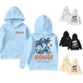 thumbnail image 1 of Trendfront Girls Hawaii Palm Tree Letter Graphic Hoodies Long Sleeve Kangaroo Pocket Fall Winter School Sweatshirt Tops, 1 of 6