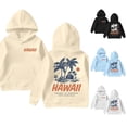thumbnail image 1 of Trendfront Girls Hawaii Palm Tree Letter Graphic Hoodies Long Sleeve Kangaroo Pocket Fall Winter School Sweatshirt Tops, 1 of 6