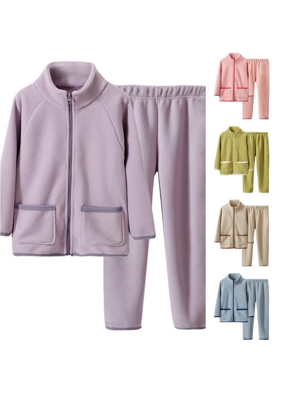 Girls High Neck Fleece Thic Clothing Sets Long Sleeve 2 Piece Suit Zip Up Coat & Pants Warm Lounge Wear Fall Winter Outfits