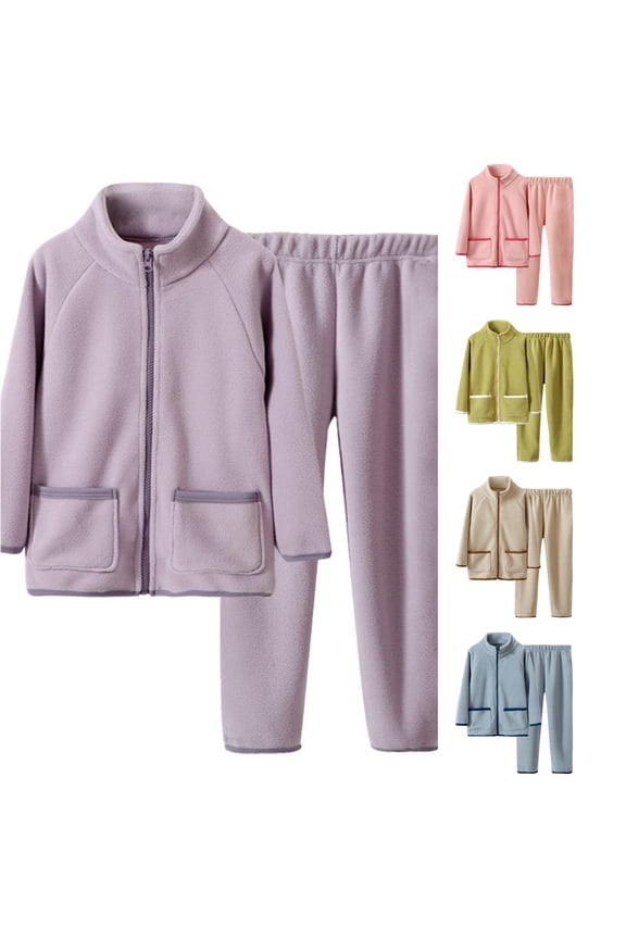 Girls High Neck Fleece Thic Clothing Sets Long Sleeve 2 Piece Suit Zip Up Coat & Pants Warm Lounge Wear Fall Winter Outfits