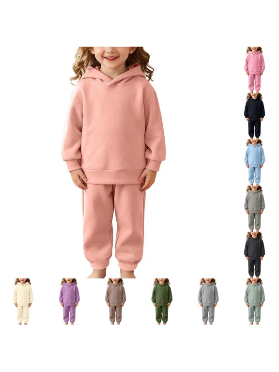 Girls Hoodie And Long Pants 2 Piece Set Long Sleeve Solid Color Thic Fleece Winter Warm Sports Practice Outfit