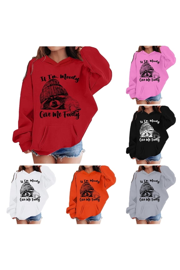 Girls Hoodies Long Sleeve Red Panda Bear Funny Letter Graphic Kangaroo Pocket Casual Loose Fit Fall Winter Pullover Sweatshirt Tops