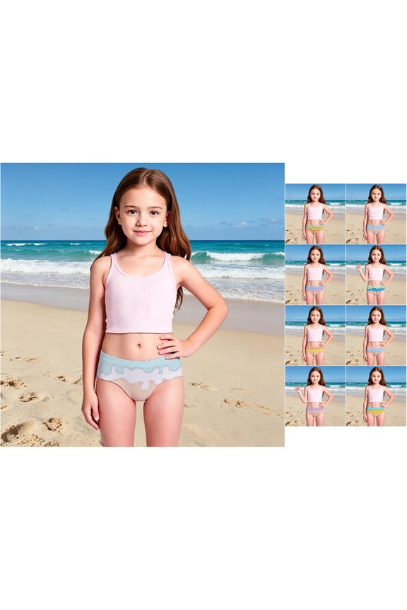 Girls Ice Cream Printed Triangle Bikini Set Bathing Suit Kids Summer Beach Holiday Swimming Swimsuit