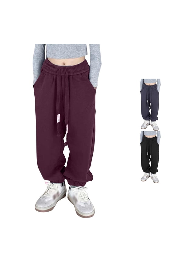 Girls Jogger Pants Casual Ankle Oversized Sweatpants Adjustable Drawstring Waist Active Kids Active Long Trousers