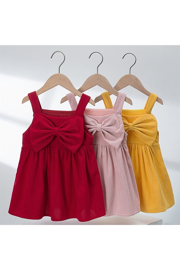 Girls Jumper Dress for Girls 2026 Summer 1-5Y Square Neck Sleeveless Bowknot Cami Strap Solid Color Casual Princess Dress
