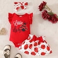 thumbnail image 1 of Trendfront Girls Ladybug Print Outfit Set Crew Neck Short Sleeve Top Summer 3 Piece With Skirt And Headband Bundle Infant Ages 0-18M Holiday Set Clothes Set, 1 of 4
