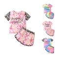 thumbnail image 1 of Trendfront Girls Letter Graphic Print Outfit Set Crew Neck Short Sleeve Top Summer 2 Piece Everyday Fashion Casual Kids Wear 2T-7T Clothes Set, 1 of 4