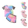 thumbnail image 1 of Trendfront Girls Letter Graphic Print Outfit Set Crew Neck Short Sleeve Top Summer 2 Piece Everyday Fashion Casual Kids Wear 2T-7T Clothes Set, 1 of 6
