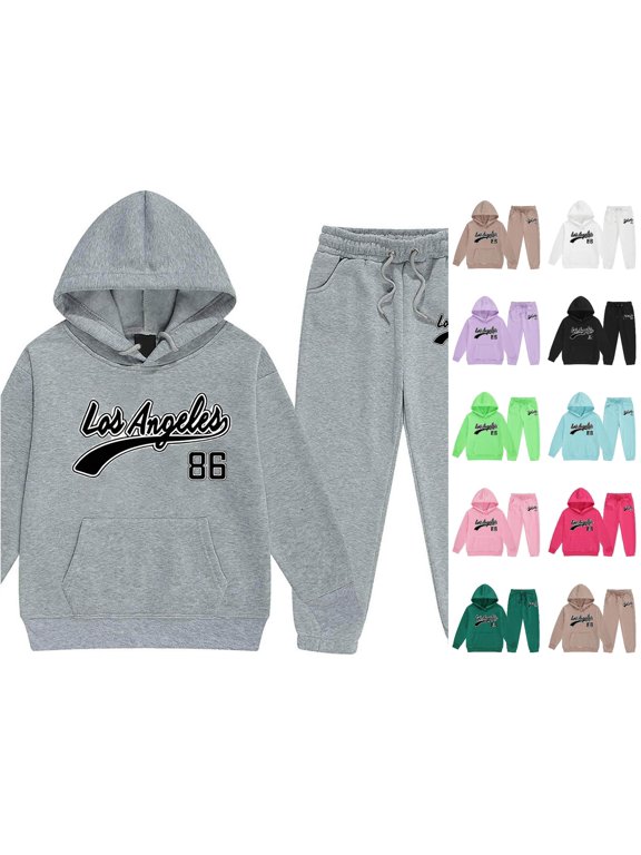 Girls Los Angeles 86 Letter Clothing Sets Long Sleeve 2 Piece Suit Hoodie & Sweatpants Thic Active Play Fall Winter Outfits