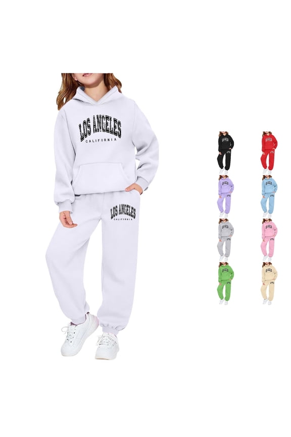 Girls Los Angeles California Varsity Clothing Sets Long Sleeve 2 Piece Suit Hoodie Sweatshirt & Jogger Pants Fall Winter Outfits