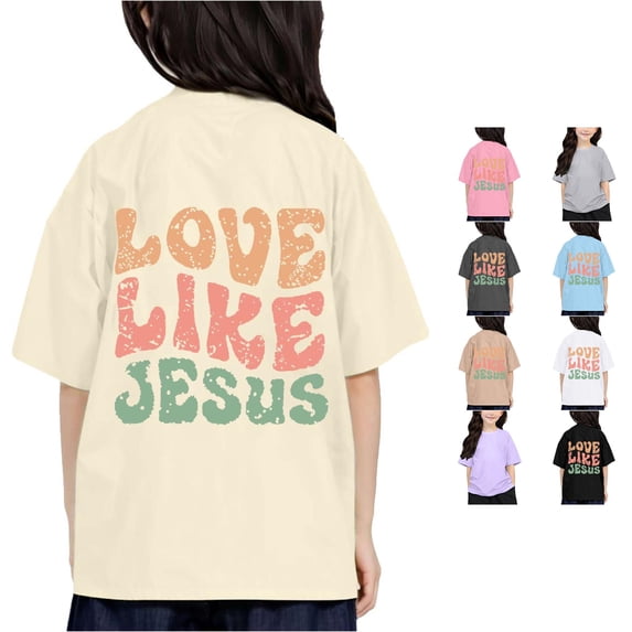 Trendfront Girls Love Like Jesus Christian T Shirt Retro Groovy Faith Graphic Crewneck Short Sleeve Tee Distressed Sunday School Clothes Religion Top