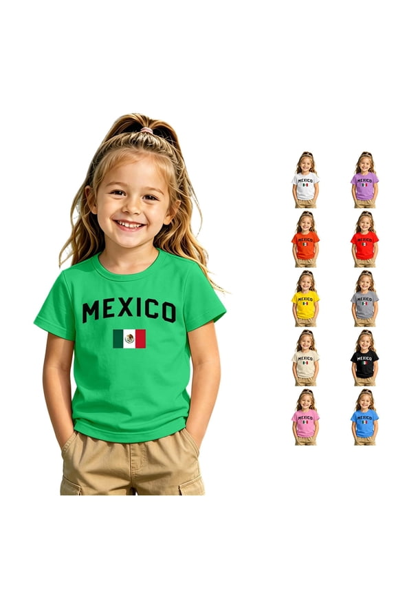 Girls Mexico Soccer Letter Print Graphic Tshirts Crew Neck Short Sleeve Football Kids Active Sports Jersey Workout Training Gym Shirt Tee