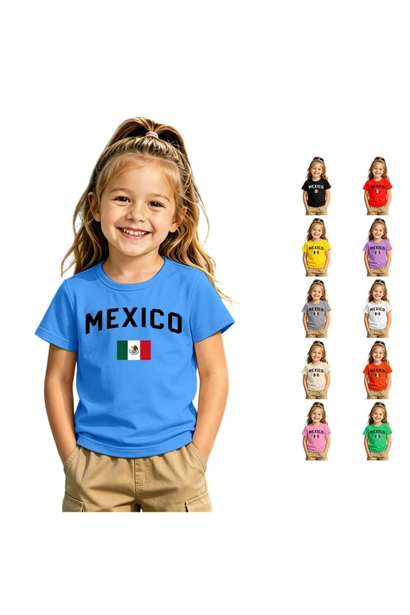 Girls Mexico Soccer Letter Print Graphic Tshirts Crew Neck Short Sleeve Football Kids Active Sports Jersey Workout Training Gym Shirt Tee