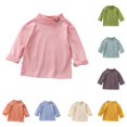 thumbnail image 1 of Trendfront Girls Mock Neck Top Small Collar Graphic Long Sleeves Plain Everyday Casual Layering Shirt Tee, 1 of 4
