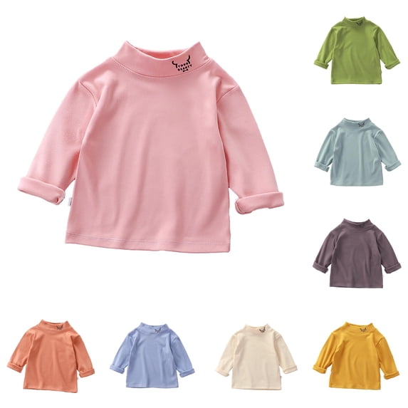 Trendfront Girls Mock Neck Top Small Collar Graphic Long Sleeves Plain Everyday Casual Layering Shirt Tee