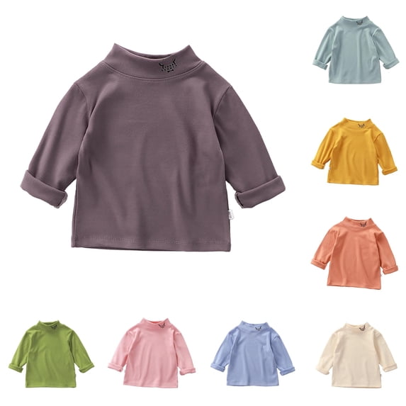 Trendfront Girls Mock Neck Top Small Collar Graphic Long Sleeves Plain Everyday Casual Layering Shirt Tee